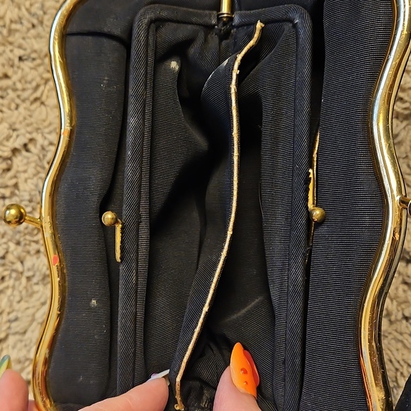 Vintage Black Purse With A Gold Hardware - Picture 4 of 8